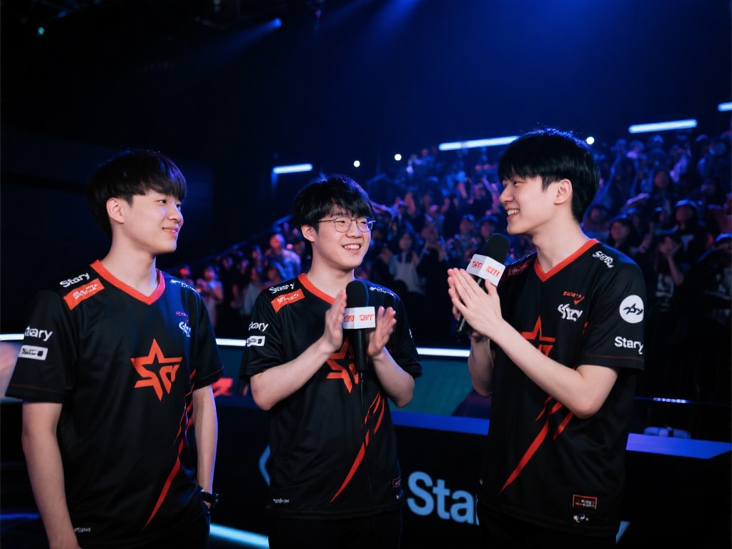 赛后采访Starry:感恩粉丝支持,期待明年全新突破 在一个夜色温柔的赛后采访中,Starry